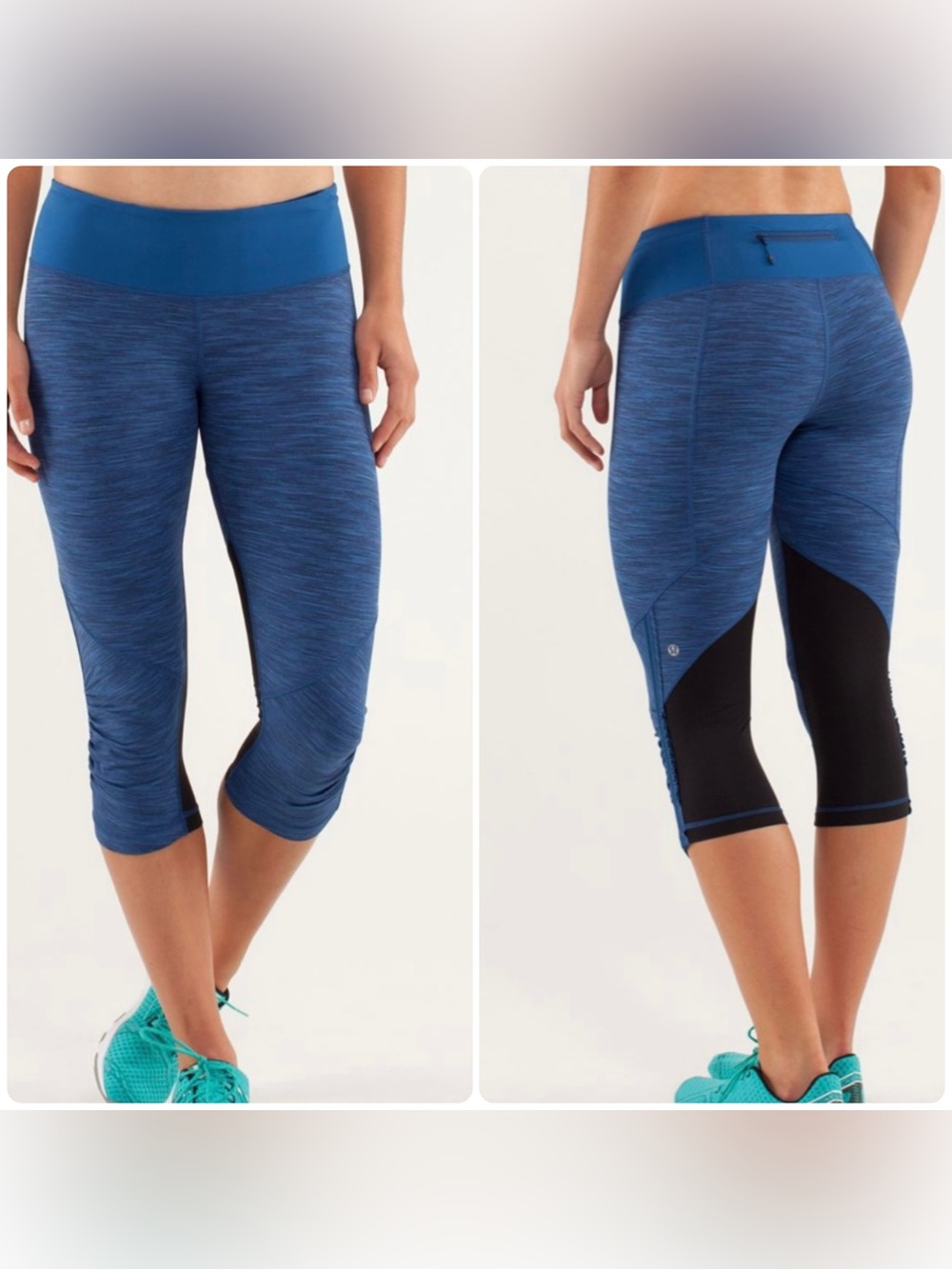 Lululemon Run For Your Life Crop Wee Are From Space Blue Mesh Ruched Leg 6